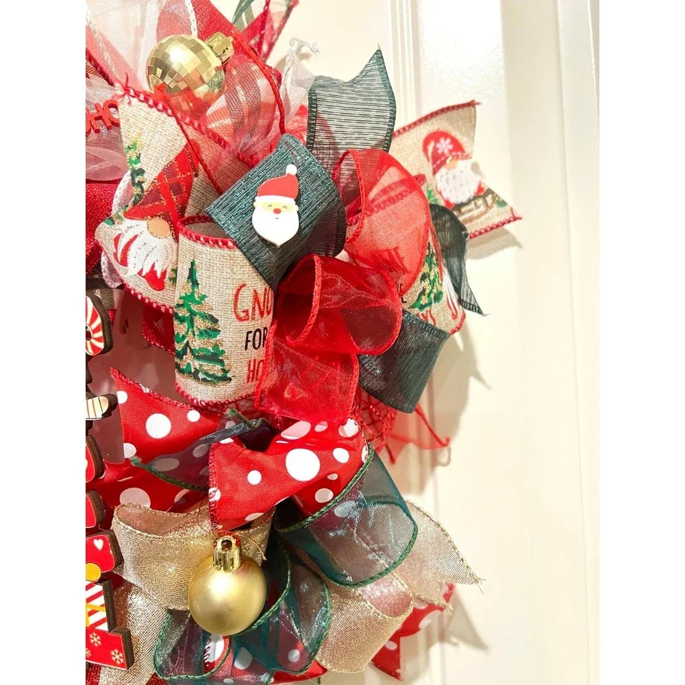 Handmade 13 inch Christmas NOEL Gnome Ribbon Wreath MW3